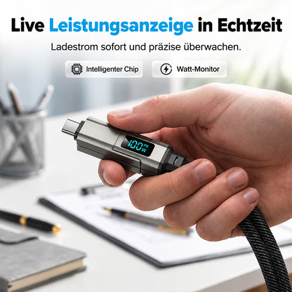 Solenava™ 4-in-1 EDC-Ladekabel – bis zu 65 W Schnellladen, USB-C Schlüsselbund-Kabel mit Digitalanzeige