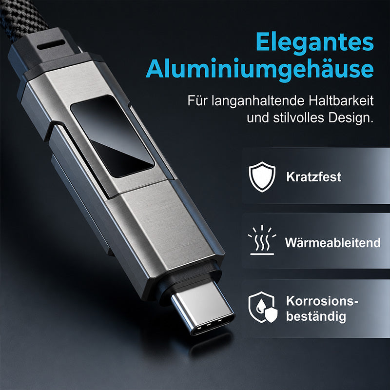 Solenava™ 4-in-1 EDC-Ladekabel – bis zu 65 W Schnellladen, USB-C Schlüsselbund-Kabel mit Digitalanzeige
