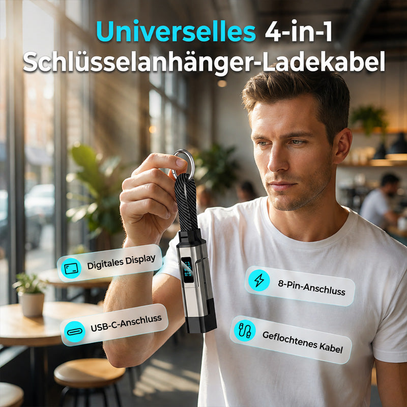 Solenava™ 4-in-1 EDC-Ladekabel – bis zu 65 W Schnellladen, USB-C Schlüsselbund-Kabel mit Digitalanzeige