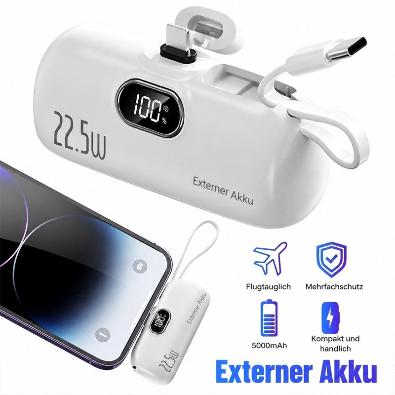 Kompakte Powerbank mit integrierten Kabeln | 22,5 W Schnellladen (offer)