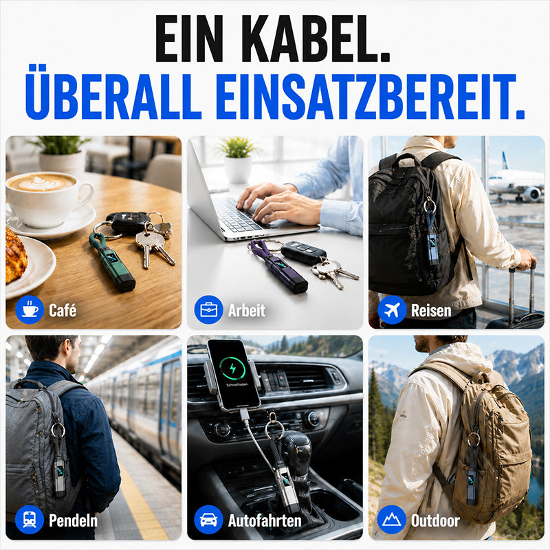 Solenava™ 4-in-1 EDC-Ladekabel – bis zu 65 W Schnellladen, USB-C Schlüsselbund-Kabel mit Digitalanzeige