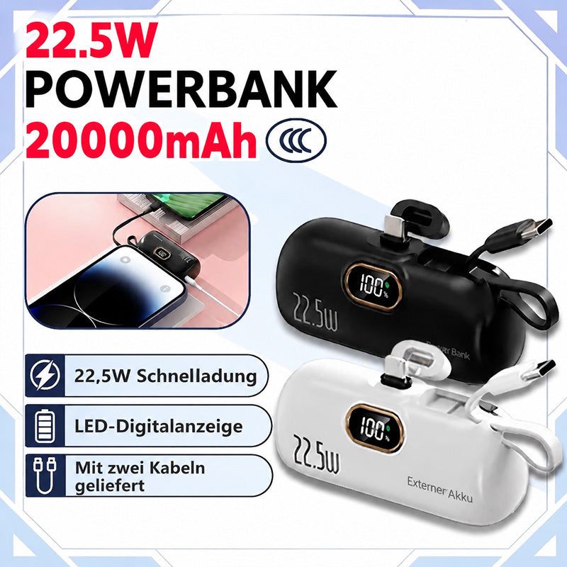 Kompakte Powerbank mit integrierten Kabeln | 22,5 W Schnellladen (offer)
