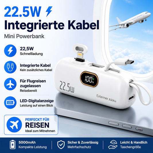 Kompakte Powerbank mit integrierten Kabeln | 22,5 W Schnellladen (offer)