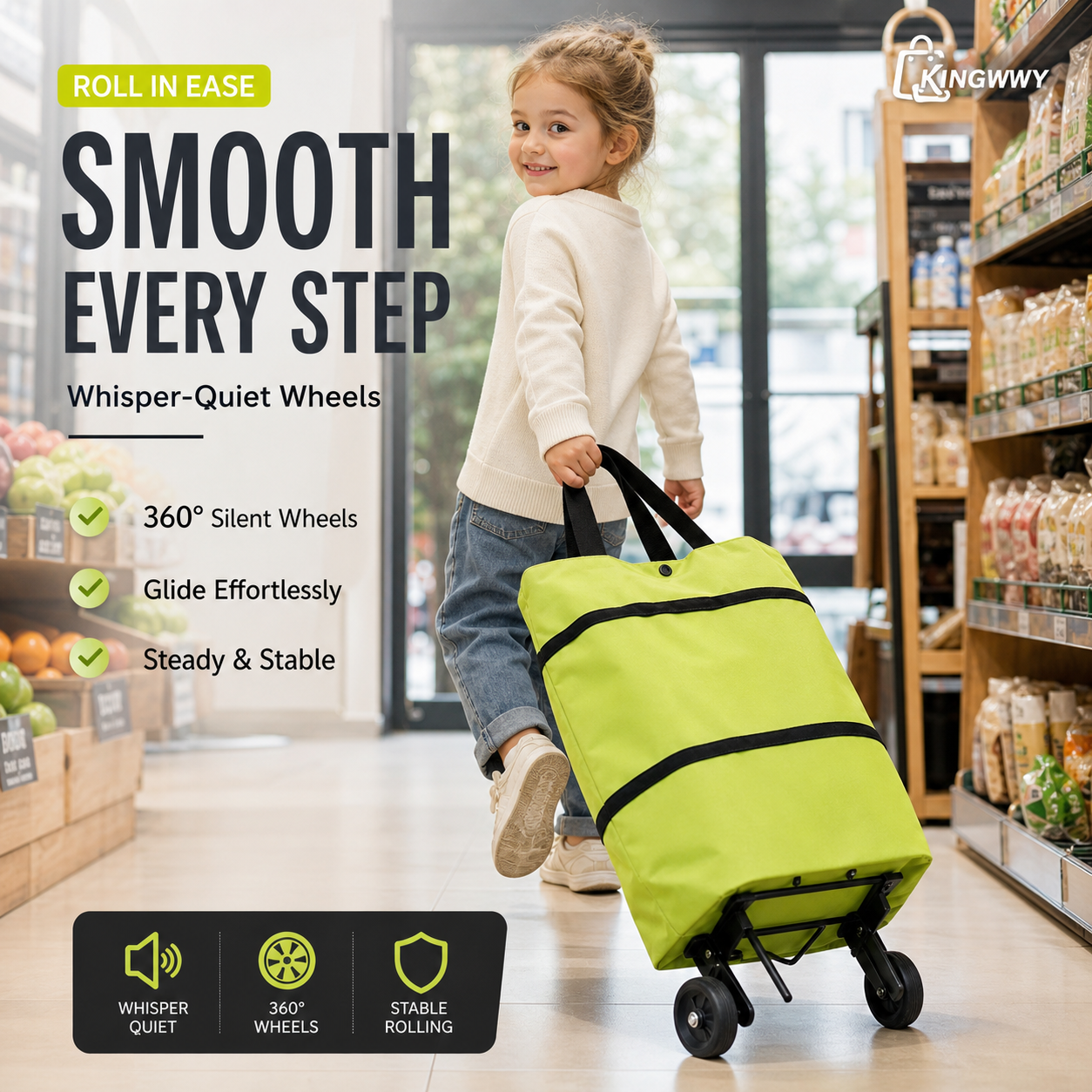 🛒 Foldable Shopping Cart with Wheels | 2-in-1 Rolling Grocery Tote