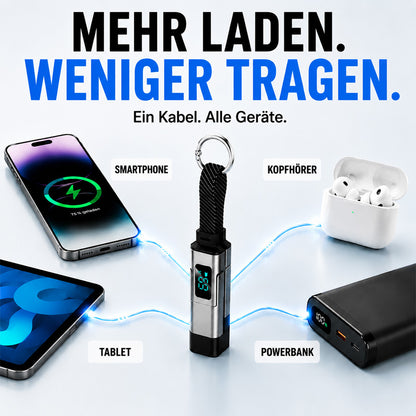 Solenava™ 4-in-1 EDC-Ladekabel – bis zu 65 W Schnellladen, USB-C Schlüsselbund-Kabel mit Digitalanzeige