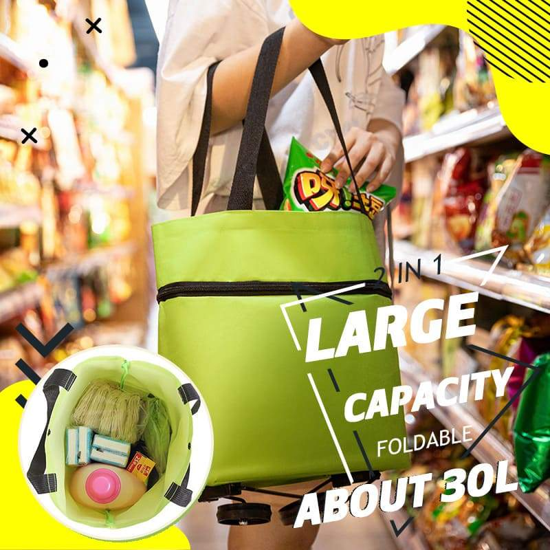 🛒 Foldable Shopping Cart with Wheels | 2-in-1 Rolling Grocery Tote
