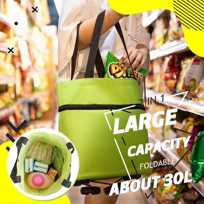 🛒 Foldable Shopping Cart with Wheels | 2-in-1 Rolling Grocery Tote