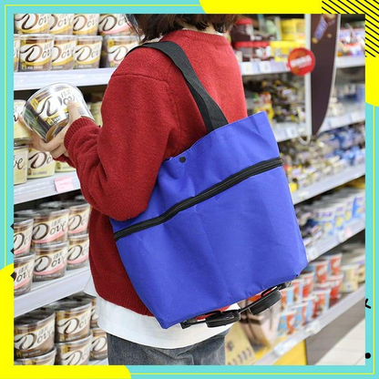 🛒 Foldable Shopping Cart with Wheels | 2-in-1 Rolling Grocery Tote