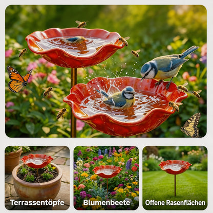 🎁 Zoremiqa™ Handgefertigtes Metall-Blumen-Vogelbad für den Garten 🐦